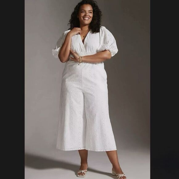 Anthropologie Hutch Smocked Waist Eyelet Jumpsuit XL Cottagecore‎ Feminine NWT - Picture 3 of 10